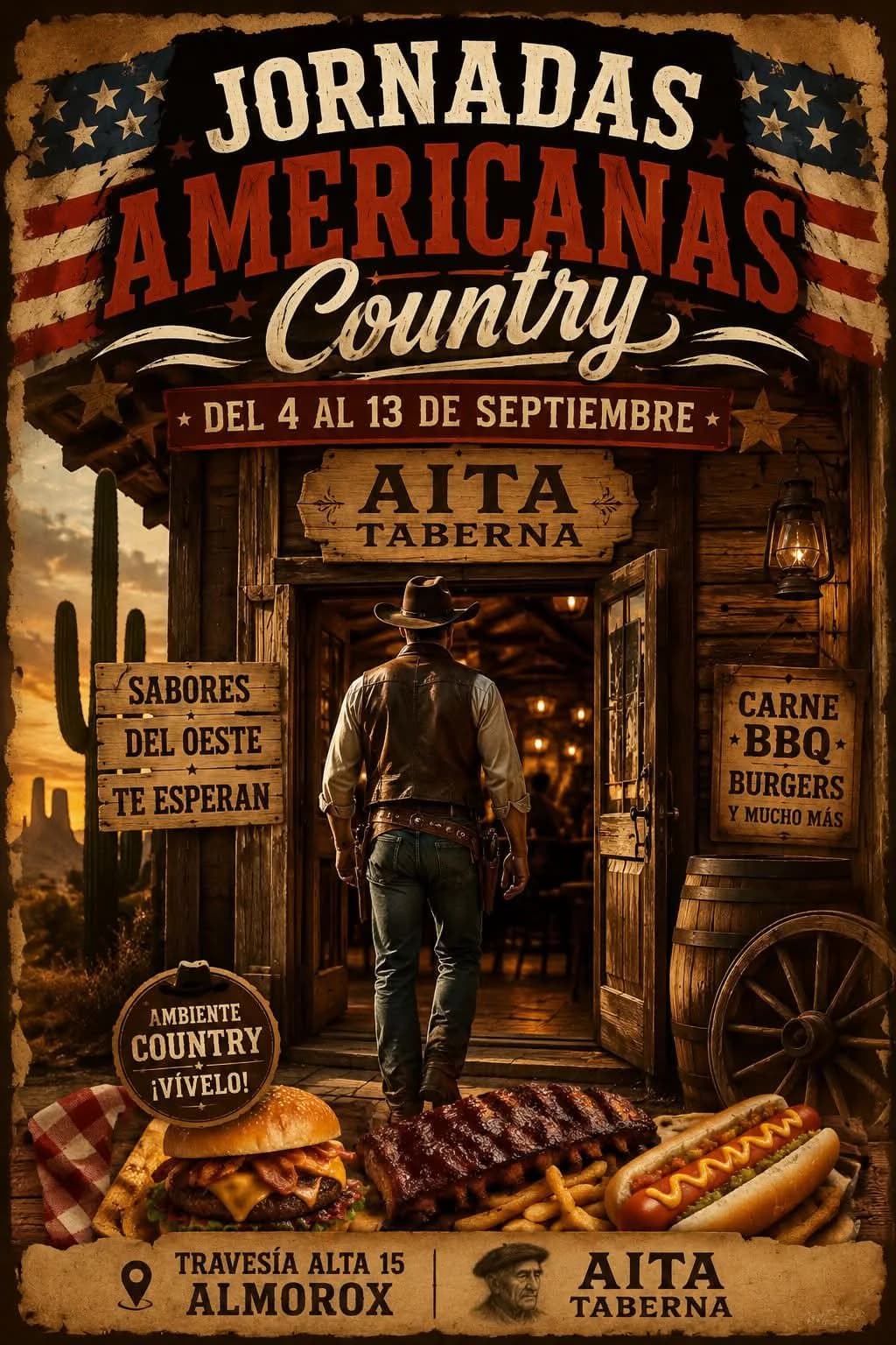 Cartel de las Jornadas Americanas Country, del 4 al 13 de septiembre en Aita Taberna