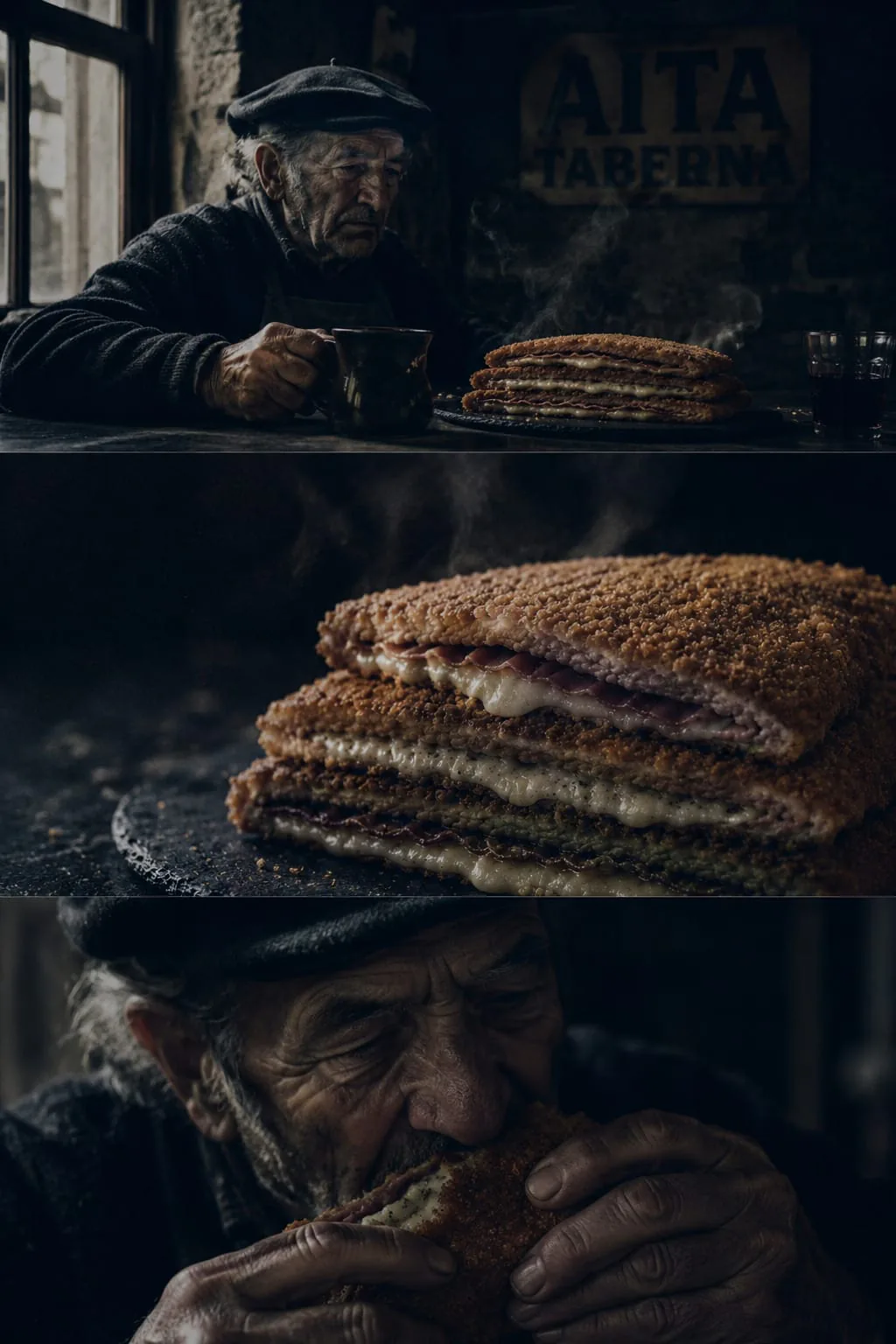 Imagen editorial inspirada en el señor Aita junto a un cachopo